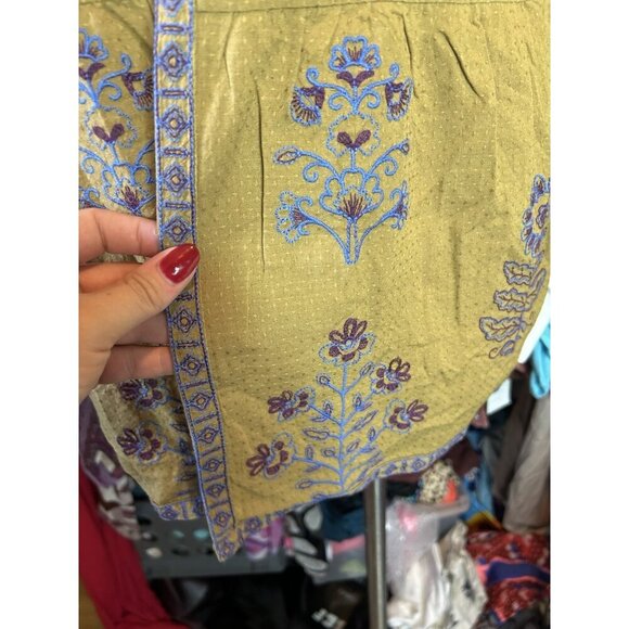 LOGO Lavish by Lori Goldstein Woven Cardigan with Embroidery NWOT Golden Sz M - Picture 4 of 11